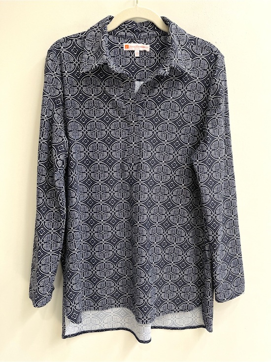 Jude Connally Tops - Jude Connally Hadley Tunic Top Batik Medallion Navy Jude Cloth Stretch Large